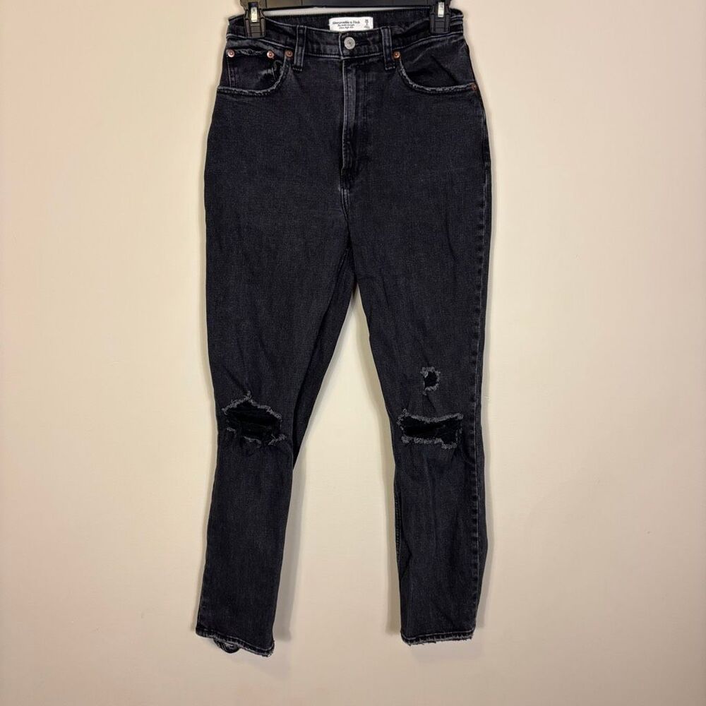 Abercrombie & Fitch Black The Ankle Straight Ultra High Rise Jeans Distressed‎ 2